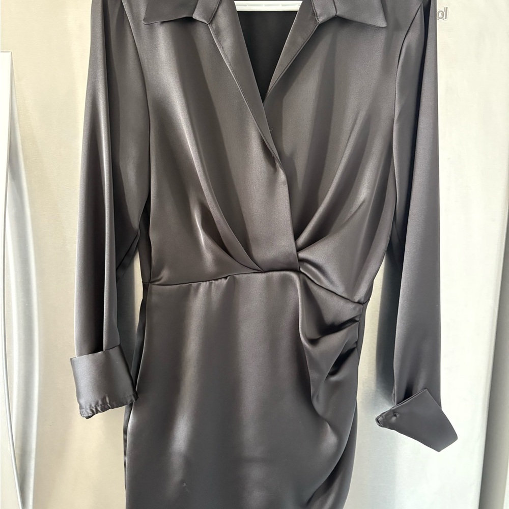 Elegant Black Satin Wrap Dress